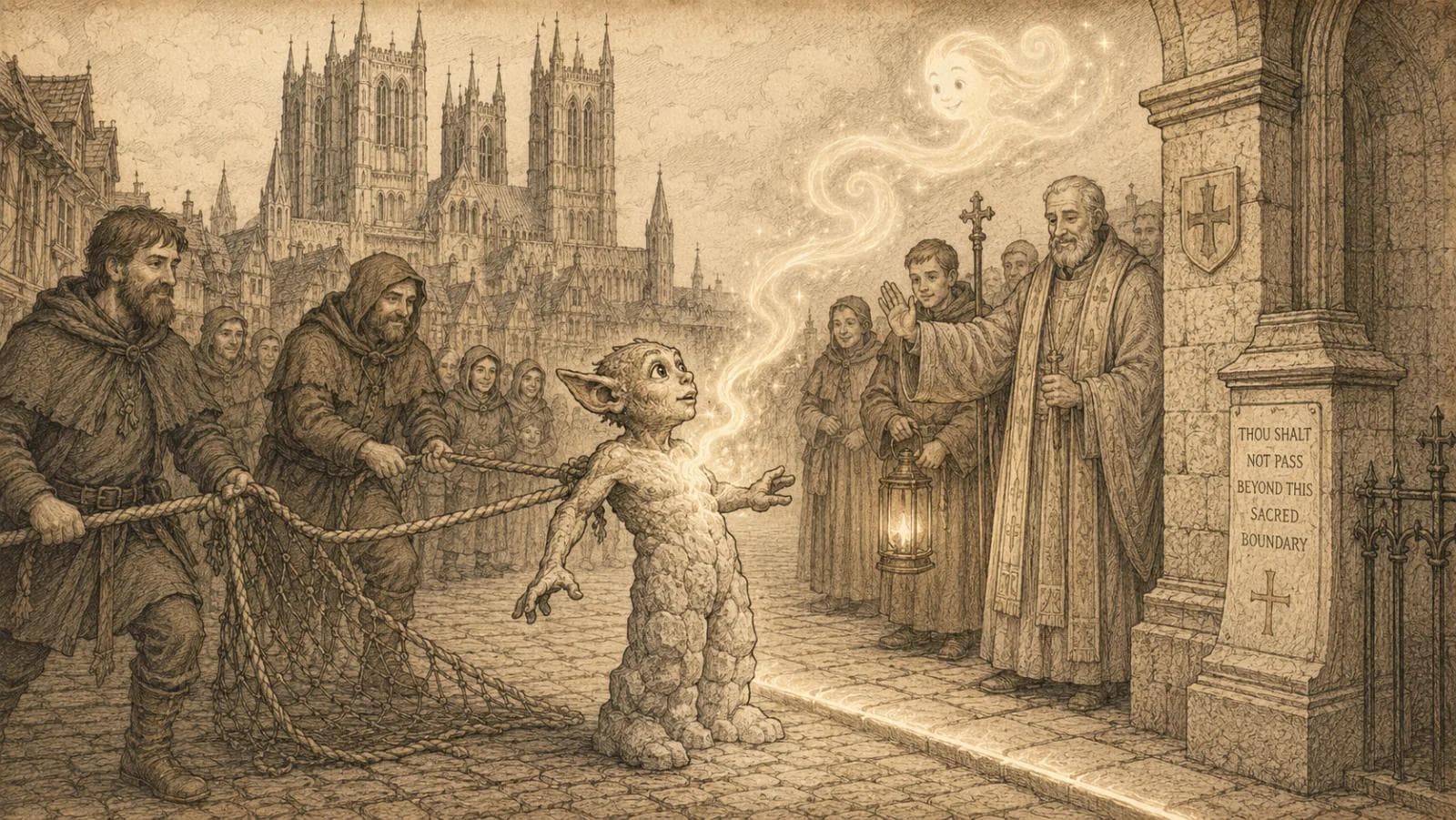 Captured imps turning to stone within the sacred Cathedral Quarter